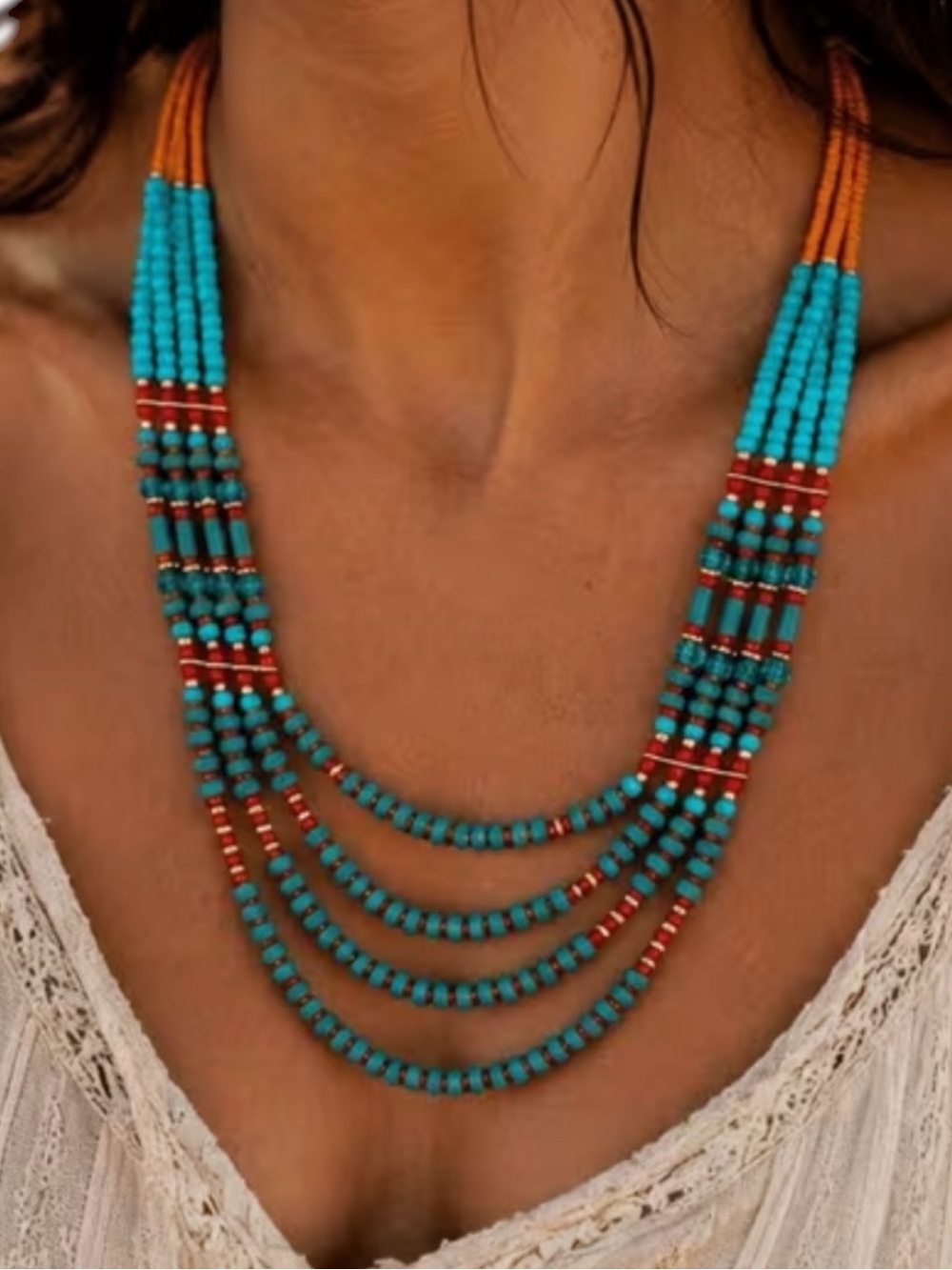 Turquoise Multi-Strand Beaded Necklace, NEW!
